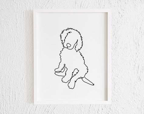 Poodle Line Drawing, Poodle Line Art, Golden Doodle Tattoo, Golden Poodle, Minimalist One Line Art, Illustration Bedroom, Doodle Wall, Dog Outline, Printable Black And White