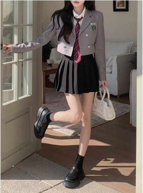 Korean school morning uniform Korean High School Uniform, Korean High School, Korean School, High School Uniform, School Morning, School Uniform Fashion, Uniform Fashion, School Life, Girly Outfits