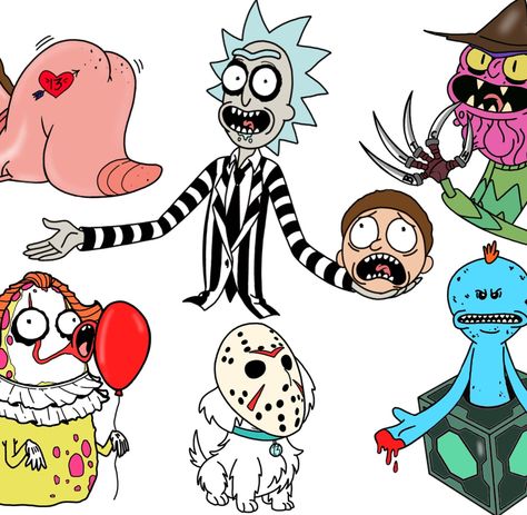 How To Draw Rick And Morty, Rick And Morty Halloween Nails, Rick And Morty Illustration Art, Halloween Rick And Morty, Rick And Morty Anime Style, Rick And Morty Illustration, Rick And Morty Halloween, Rick And Morty Painting, Rick And Morty Scary Terry