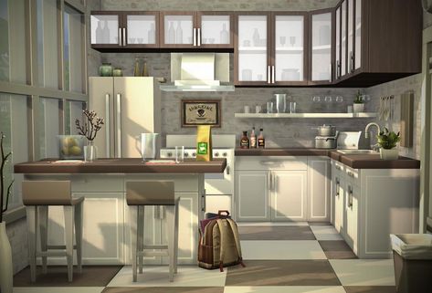 a cozy kitchen Sims 4 Houses Kitchens, Cozy Kitchen Bloxburg, Kitchen Design Sims 4, Roblox Kitchen Ideas, Sims 4 Cozy Kitchen, Cozy Sims 4 House, Sims 4 Kitchens, Sims Kitchen Ideas, Sims 4 Modern Kitchen