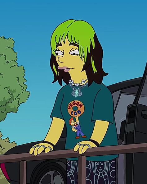 Billie Cartoon, The Simpsons Drawings, Billie Eilish Cartoon, Simpsons Drawings, Simpsons Characters, Billie Eillish, Simple Cartoon, Female Singers, The Simpsons