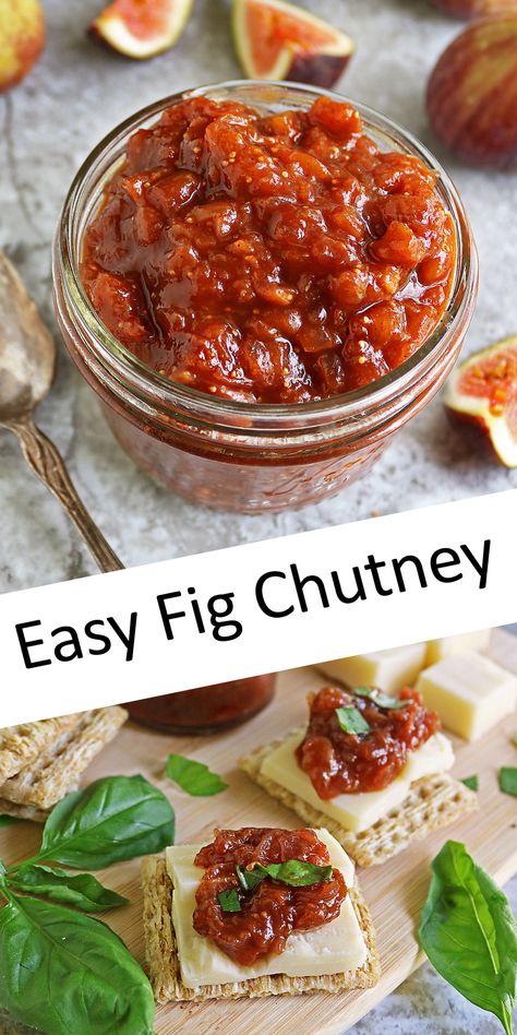 Sweet and savory, this easy fig chutney recipe is packed with flavor and can be paired with meats, cheeses, and more. It is a versatile condiment made with fresh figs and spices, that can also be used to cook with. Recipes Using Fig Preserves, Canned Figs Recipes, Fig Puree Recipes, Figs Recipes Fresh, Fig Chutney, Cherry Chutney, Fresh Fig Chutney Recipe, Spicy Fig Jam Recipe, Fresh Fig Recipes