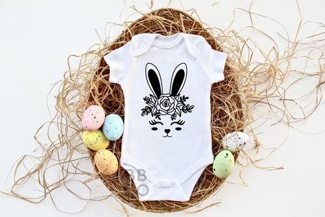 Flower Crown Floral Bunny Easter Bodysuit, Infant Bodysuit, First Easter, Spring Bodysuit, Bunny Bodysuit, Infant Easter, Newborn Easter by BellexBeauChildrenCo on Etsy Toddler Easter Shirt, Baby Reveal Shirt, Modern Baby Names, Bunny Onesie, Baby Announcement Onesie, Shirt Romper, Unique Baby Clothes, Personalized Onesie