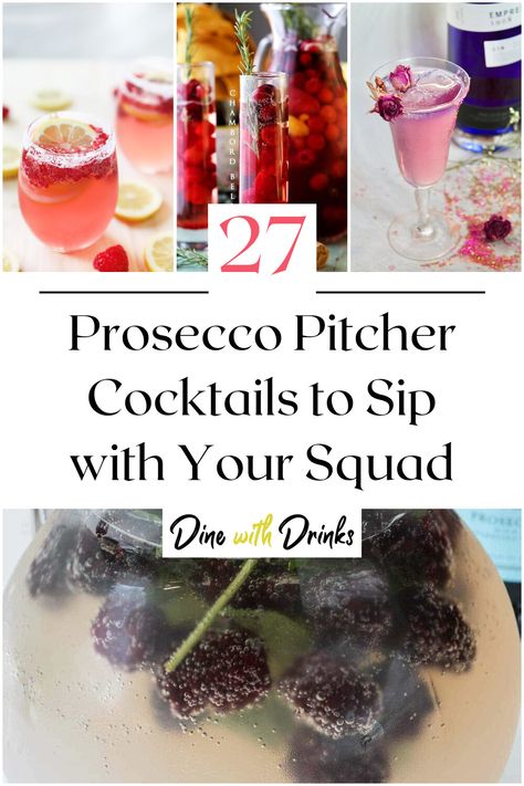 Collage of 4 prosecco pitcher cocktails. Spring Champagne Cocktails, Mimosa Pitcher Recipe, Champagne Pitcher Cocktails, Prosseco Cocktail, Drink Recipes With Prosecco, Prosseco Cocktails Recipe, Drink With Prosecco, Drinks With Prosecco, Pitcher Cocktail Recipes