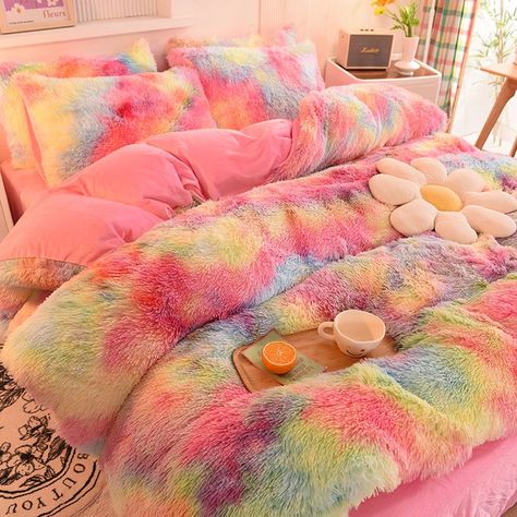 Your bed is your sanctuary, so why not make it as cozy as possible with this Psychedelic Rainbow Faux Fur Bed Linen Set of Four.Trippy room aesthetic Trippy Room Decor. Trippy decor ideas. Trippy room inspiration #toa #toashop #trippyvase #trippyaesthetic Trippy Decor, Fur Bed, Aesthetic Trippy, Princess Bedding Set, Faux Fur Bedding, Trippy Room, Pink Bedding Set, Velvet Bedding, Black Duvet