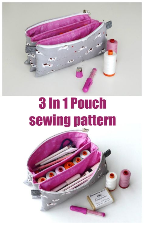 Sewing pattern for a zipper bag with three separate sections or compartments. This zipper bag sewing pattern is ideal for a manicure bag, a pen or pencil case, for holding sewing supplies, or cosmetics and so much more. A zipper bag pattern with a single zipper which opens into three separate pockets inside. #BagSewingPattern #SewABag #PouchSewingPattern #SewAPouch #ZipperPouchPattern #ZipperPouchSewingPattern #ZipperBagPattern Pouch Sewing Pattern, Pencil Case Sewing, Pencil Case Pattern, Diy Pencil Case, Zippered Pouches, Zipper Pencil Case, Purse Sewing Patterns, Bag Sewing Pattern, Pouch Sewing