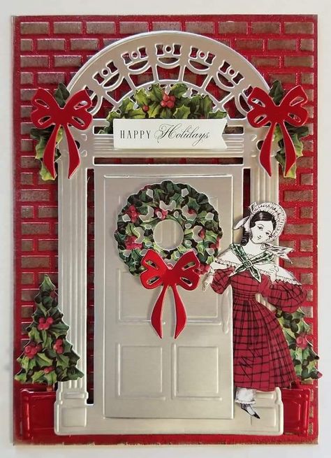 Christmas Door Card, Windows Christmas, Winter Karten, Anna Griffin Christmas Cards, Christmas Doors, Anna Griffin Christmas, Christmas Scrapbook Pages, Christmas Card Ornaments, Window Cards