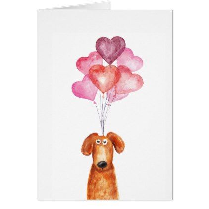 Puppy Watercolor Paintings, Easy Watercolor Dog, Watercolor Dogs Easy, Watercolour Dogs, Watercolor Gift Ideas, Dog With Heart, Cards Diy Easy, Dog Watercolor Painting, Watercolor Valentine