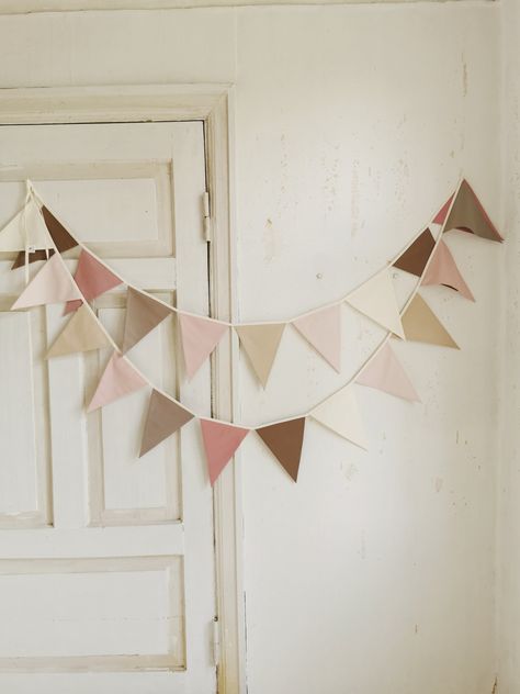 Ideal decoration for nursery, weddings, party, birthday celebration, bar, gazebo, restaurant, home, kids room or any festive events!  For CUSTOM bunting leave me a message for example: off white, baby blue, navy blue.   If you don't need a custom banner leave me a message - "not requested on this item" ✔COLOR: off white, pastel pink, beige, dusty pink, brown, old pink, dark brown OR Custom order (any color combination as you whish from last picture of the listing) ✔ Each flag is double sided ✔ T Newport Bachelorette, Pink Garland, Pink Bunting, Nursery Wedding, Triangle Banner, White Garland, Baby Shower Theme Decorations, Birthday Bar, Banner Garland