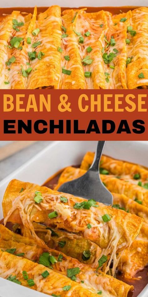 Cheese Enchiladas With Red Sauce, Red Sauce Enchiladas, Cheese Enchiladas Recipe, Bean And Cheese Enchiladas, Bean And Cheese Burrito, Homemade Beans, Vegan Enchiladas, Mexican Night, Vegetarian Enchiladas