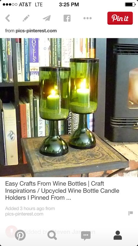 Glass Bottle Candle Holder, Glass Bottle Candles, Wine Bottle Candle Holder, Bottle Candle Holder, Tre Kunst, Wine Bottle Project, Recycled Wine Bottles, Wine Bottle Candles, Wine Bottle Corks