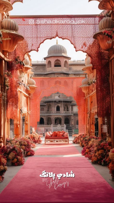 Grand Indian Wedding Decor, Royal Wedding Decor, Wedding Pathway, Positano Theme, Fairmont Wedding, Royal Wedding Decorations, Ramadan Campaign, Royal Entrance, Majestic Wedding