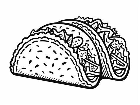 illustration of Delicious taco coloring sheet Taco Coloring Pages, Tacos Mexicanos, Mexican Treats, Mexican Artwork, Food Coloring Pages, Coloring Page For Adults, Food Colouring, Spanish Food, Easy Crafts For Kids