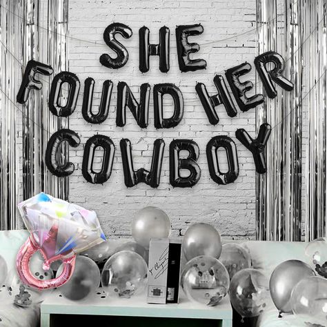 "✦ Please leave your event date in the note ✦  The whole set includes: - \"She Found Her Cowboy  \" Balloons - 16 inches, Non Floating Optional: - Pink Ring Balloon  - 2 Streamers - 5 shimmer balloons - 5 confetti balloons - String - Straw ♦ We Accept Custom-Order! ♦ ♦ Instructions Below ♦ How to inflate balloons?  https://www.partyeight.com/blogs/articles/how-to-inflate-mylarfoil-self-sealing-balloons-for-decoration How to Make the latex balloons to float in the air? You need Helium Tank to make the latex balloons to float. Here is the link to purchase Helium Tank:  --> https://amzn.to/2PA6u6r ♦ PICKUP OPTION♦ Pickup  available for customers live in SF Bay Area. Pickup locations : DALY CITY, and HAYWARD.  Time: Monday-Friday Please order ahead on etsy and convo us for address and availabl Cowboy Themed Bridal Shower Ideas, Bachelorette Party Ideas Country Western Theme, Rodeo Bachelorette Party Decorations, Country Themed Bachelorette Party Ideas, Cowboy Engagement Party, Western Batchloret Party, Cowboy Bridal Shower Ideas, Bach Trip Ideas, Cowboy Themed Bachelorette Party