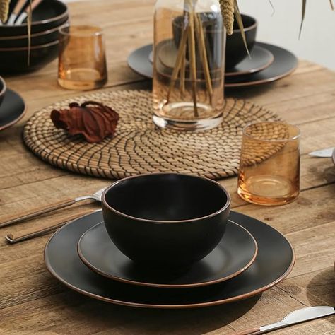 Black Dinnerware Set, Ceiling Fan Shades, Black Dinnerware, Plates And Bowls Set, Stoneware Dinnerware Sets, Buffet Display, Kids Headboard, Stoneware Dinnerware, Kitchen Products