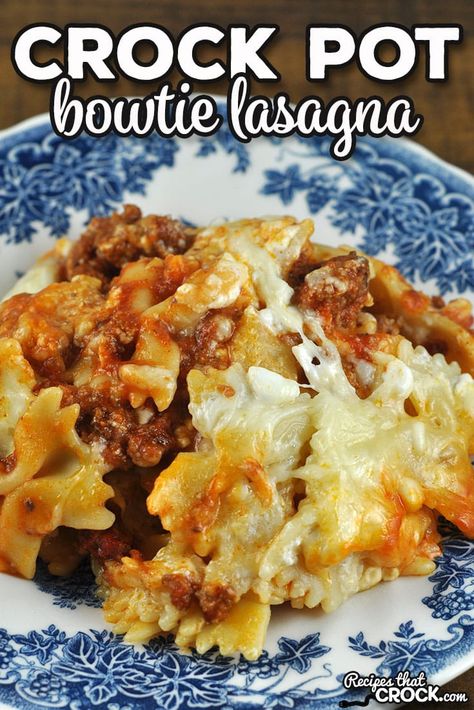 Making lasagna doesn't have to be hard with this Crock Pot Bowtie Lasagna recipe. It is a real crowd pleaser for its taste too! via @recipescrock Crock Pot Bowtie Casserole, Crockpot Bowtie Pasta Casserole, Crockpot Lasagna With Bowtie Pasta, Crockpot Bowtie Casserole, Crockpot Bowtie Lasagna, Crock Pot Meals For Large Groups, Fast Crock Pot Recipes, Crock Pot Lasagna Easy, Dinner Meals Crockpot