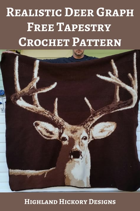 Use the Realistic Deer Graph for Tapestry Crochet (sc), Tunisian Crochet, cross stitch, etc. for any project that requires a graph. The graph is 250 squares high by 232 squares wide and uses 5 colors. This is an advanced level crochet pattern. Hunting Crochet Blanket, Deer Afghan Crochet Pattern Free, Crochet Deer Antlers Free Pattern, Crochet Graphgan Patterns Free Charts, Free Deer Crochet Pattern, Crochet Graphs Free Charts, Crochet Tapestry Blanket, Graphgan Crochet Patterns, Graphgan Patterns Free