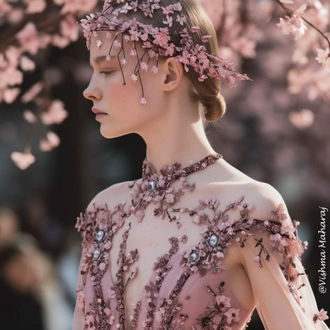 Cherry Blossom Costume, Cherry Blossom Outfit, Sakura Dress, Nature Outfits, Cherry Blossom Dress, Magical Dress, Dress Illustration, Fantasy Princess, Sakura Flower