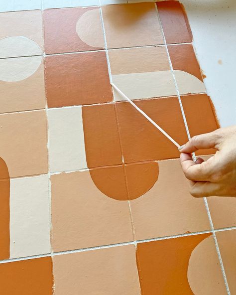 Peel And Stick Tile Projects, Paint Faux Tile Backsplash, Paint Tile To Look Like Terracotta, How To Paint Over Tile Backsplash, Faux Tile Floor, Faux Tile Wallpaper, Paint Tiles Kitchen, Sticky Tiles Kitchen, Renter Friendly Tile Makeover