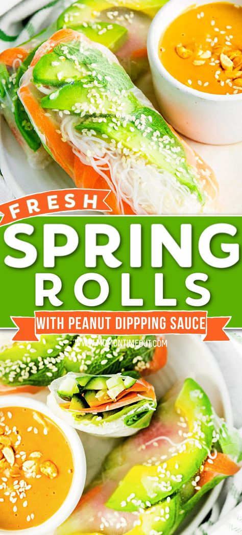 Spring Roll Peanut Sauce, Fresh Spring Rolls Recipe, Healthy Rolls, Spring Rolls With Peanut Sauce, Rice Paper Spring Rolls, Lite Meals, Homemade Spring Rolls, Salty Recipes, Homemade Peanut Sauce