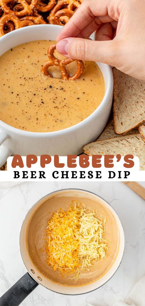 Applebee’s Beer Cheese Dip is creamy, made with a crisp pale ale, and is packed full of light yet savory flavors. This famous beer cheese dip appetizer is great to serve on game day or at your next party with warm soft pretzels or crunchy corn chips. Soft Pretzel And Beer Cheese Dip, Blue Moon Beer Cheese Dip, Homemade Beer Cheese Dip, Slow Cooker Beer Cheese Dip, Apple Bees Beer Cheese Dip Recipe, German Beer Cheese Dip For Pretzels, Pretzel Cheese Dip Recipes, Cheese Dip For Pretzel Bites, Beer Cheese Dip For Pretzels Crockpot