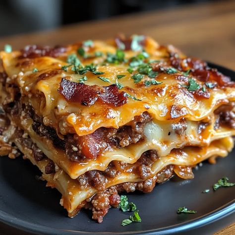 BBQ Bacon Cheeseburger Lasagna – PHUIIS BLOG Cheese Burger Lasagna, Bbq Lasagna Recipe, Bacon Cheeseburger Lasagna, Parmesan Garlic Bacon Cheeseburger Lasagna, Bbq Bacon Cheeseburger Lasagna, Cheeseburger Lasagna, Cowboy Lasagna, Bbq Bacon Cheeseburger, Bacon Lasagna