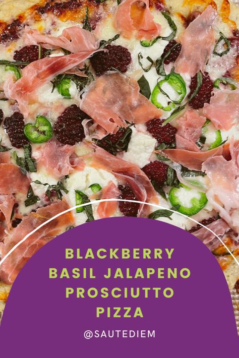 If you've never tried blackberry on a pizza before, now's the time, baby. This pizza recipe uses smashed blackberries as pizza sauce (instead of the more traditional tomato sauce). The end result is MAGICAL. I recently visited a friend in Seattle where I devoured a marionberry BBQ chicken pizza at a beer hall. The combination Blackberry Ricotta, Ricotta Pizza, Basil Pizza, Prosciutto Pizza, Bbq Chicken Pizza, Beer Hall, Dinner Party Menu, Pizza Recipes Homemade, Flatbread Pizza