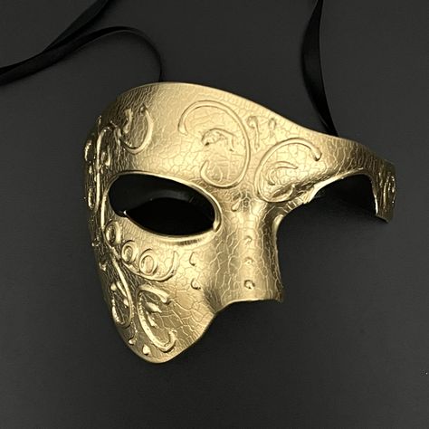 The antique gold mask is a unique way to pay tribute and show your fandom to the iconic musical in style. Gold Masquerade Mask For Men, Mask For Masquerade Ball For Men, Golden Mask Masquerade, Mascarade Party Outfit Men, Masquerade Mask Aesthetic Male, Mascarade Mask For Men, Masquerade Ball Suit, Masquerade Outfit Ideas Men, Male Masquerade Mask