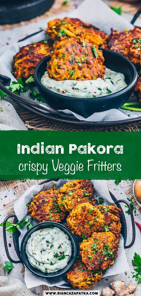 Vegan Vegetable Fritters, Chickpea Flour Fritters, Potato Vegetarian Recipes, Vegan Potato Fritters, Cabbage Pakora, Baked Veggie Fritters, International Vegan Recipes, Vegetable Indian Recipes, Veggie Pakora Recipe