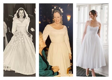 wedding-dress-repurpose-vintage-redesign 80s Wedding Dress Redesign, Old Wedding Dress Repurpose, Wedding Dress Repurpose, Repurpose Wedding Gown, Upcycled Wedding Dress, Heirloom Wedding Dress, Old Wedding Dresses, Old Wedding, Bridal Alterations