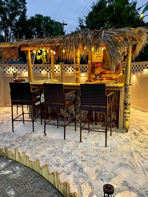 Amazing Yards, Tiki Bar Ideas, Privacy Lattice, Tiki Bars Diy, Tikki Bar, Bamboo Ideas, Outdoor Tiki Bar, Moroccan Garden, Pool Stuff