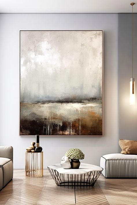 Original handmade acrylic painting of neutral abstract landscape with textured beige, gray, and earthy tones creating a serene atmosphere Neutral Landscape Painting, Art Interior Paintings, Neutral Landscape, Large Framed Art, Interior Paintings, Scenery Paintings, Landscape Paintings Acrylic, Soyut Sanat Tabloları, Soft Beige