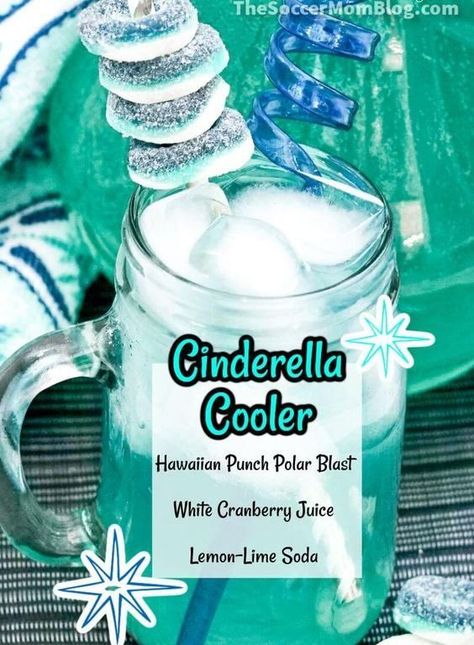 Sip like a princess with this Cinderella Cooler Mocktail from the Soccer Mom Blog! This cool blue drink is kid-friendly and easy to make with just 3 ingredients! It is so refreshing and perfect for a summer treat! Mermaid Drinks Kids, Christmas Virgin Drinks, Blue Punch Recipe Non Alcoholic, Fun Non Alcoholic Drinks, Cranberry Margaritas, Drinks For Kids, Nonalcoholic Drinks, Kids Drinks, Virgin Drinks