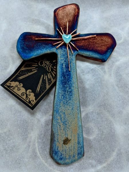 Pottery Cross, Raku Ideas, Chelan Washington, Cross Ornaments, Hand Painted Crosses, Ceramic Bead Jewelry, Clay Cross, Ceramic Crosses, Lake Chelan