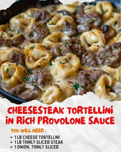 Cheesesteak Tortellini Provolone Sauce, Prep Dinners, Beef Tips And Noodles, Cheese Tortellini Recipes, Baked Meatloaf, Mexican Casserole Recipe, Chicken Parmesan Pasta, Tortellini Recipes, Tortellini Pasta