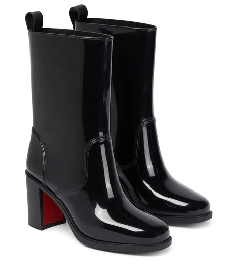 Christian Louboutin - Bottines Loubirain 70 | Mytheresa Investment Shoes, Louboutin Boots, Short Rain Boots, Heeled Rain Boots, Gucci Horsebit, Black Accessories, Red Sole, Rubber Boots, Boots Knee