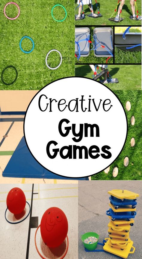 A simple activity based on classroom themes and units. Kids will love these gym games for kindergarten. A few supplies and lots of fun! Gym Games For Kindergarten, Gym Class Games, Gym Class Ideas, Physical Activity Games, Preschool Gym, Curriculum For Kindergarten, Games For Kindergarten, Gym Games For Kids, Elementary Pe