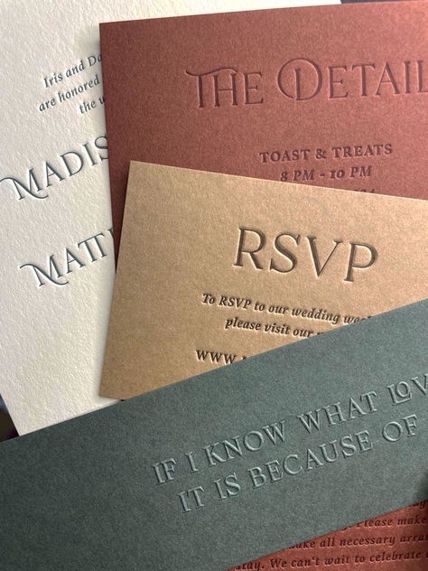 Earth tone semi-custom letterpress wedding invitations Earth Tone Wedding Invitations, 2025 Wedding Invitations, Wedding Invitations 2025 Trends, Semi Custom Wedding Invitations, Modern Letterpress Wedding Invitations, Modern Vintage Wedding Invitations, Earth Tones Wedding, Sunset Wedding Invitations, Vintage Inspired Wedding Invitations