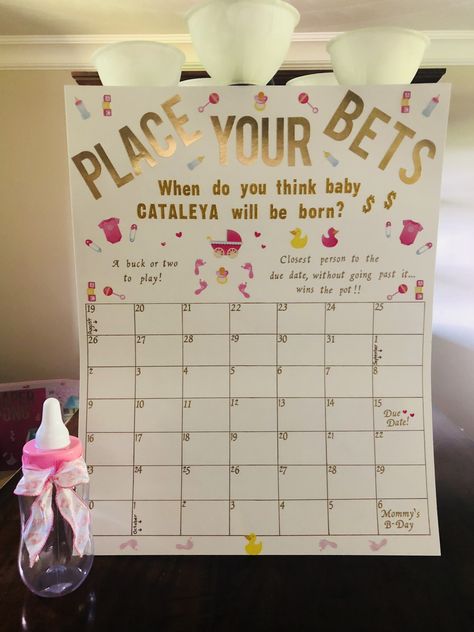 Place Your Bets Baby Shower Game Place Your Bets Gender Reveal, Baby Shower Betting Games, Place Your Bets Baby Shower Game, Baby Shower Mixto, Baby Shower Ideas For Girls Themes, Baby Shower Game Gifts, February Baby Showers, Backyard Baby Showers, Baby Shower Fishing