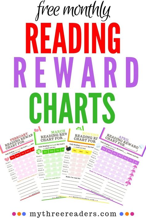 Reading Reward Charts for kids - FREE for this month & 12 more for each month of the year! Super cute reading incentive chart for kids to motivate beginning readers. #reading #teachingreading #rewardchart #rewardsystem Feeding Newborn, Rewards Chart, Reading Rewards, Reading Incentives, Child Nutrition, Child Sleep, Incentive Chart, Goal Charts, Reward Charts