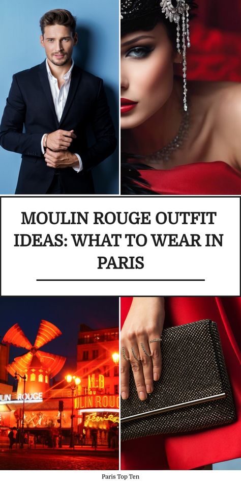 Elegance is key when choosing attire for Moulin Rouge in Paris. This iconic venue carries an air of sophistication and glamor that calls for chic, semi-for… Moulin Rouge Outfits Ideas, Moulin Rouge Outfit Ideas, Moulin Rouge Dress, Moulin Rouge Outfits, Paris Nightlife, What To Wear In Paris, Paris Things To Do, Formal Attire For Men, Glamorous Evening Dresses