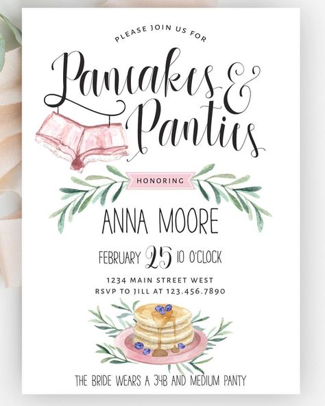 Lingerie Shower Ideas Classy, Panties And Pancakes, Lingerie Shower Themes, Pancakes And Panties Bridal Shower, Lingerie Shower Ideas, Lingerie Shower Games, Games Bachelorette Party, Bridal Lingerie Shower, Baby Shower Brunch Food