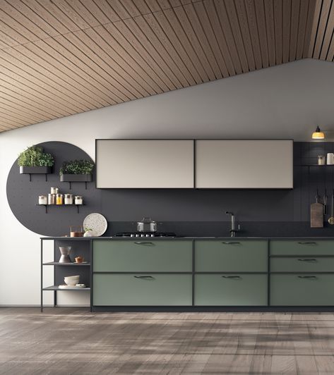 Interior design magazine: Kitchens Bathrooms Living | Scavolini Scavolini Kitchens, Kitchen Wall Panels, Bathroom Sanitary, Wall Niche, Bathroom Furnishings, Colored Ceiling, Bathroom Top, Kitchen Models, Interior Design Magazine