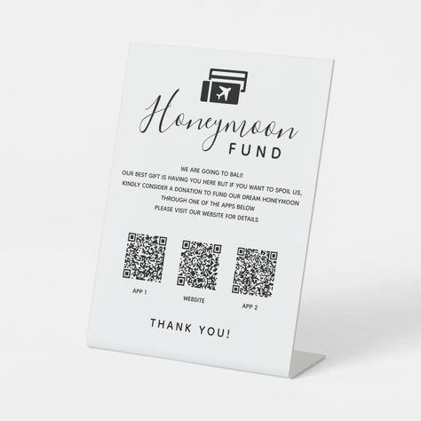 Scan QR Code App Digital Honeymoon Fund Wedding Pedestal Sign Honeymoon Fund Wedding, Venmo Sign, Wedding Honeymoon Fund, Honeymoon Fund Sign, Cash Gifts, Wedding Fund, Qr Code Wedding, Coding Apps, Bridal Shower Tables