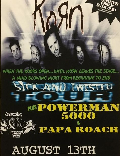 Korn Posters, Korn Concert, Powerman 5000, Rap Metal, Papa Roach, Tour Poster, Posters For Sale, Boulder Co, Concert Poster