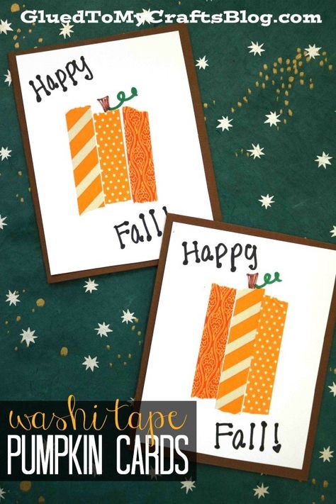 Halloween Cards Diy, Diy Washi Tape, Fall Cards Handmade, Tape Flower, Crunchy Leaves, Kids Thanksgiving, Washi Tape Cards, Thanksgiving Craft, Washi Tape Crafts