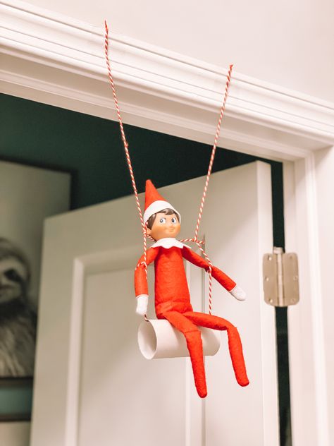 Elf on the Shelf toilet paper roll swing Elf On The Shelf Toilet, Shelf Toilet, Awesome Elf On The Shelf Ideas, Elf Activities, Xmas Elf, Elf Antics, Elf Fun, Christmas Break, Toilet Paper Roll