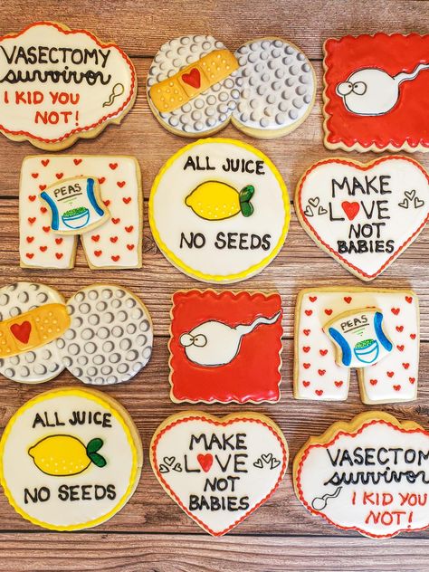 Vasectomy Care Package Ideas, Funny Gift Baskets, General Gift Ideas, Cookie Gift Baskets, Farm Cookies, Care Basket, 40th Birthday Party Decorations, Diy Gifts For Him, Party Rock