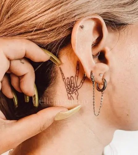 Womans Ear Tattoos, Halloween Ear Tattoo, Halloween Tattoo Behind Ear, Skull Behind Ear Tattoo, Gothic Behind Ear Tattoo, Cute Behind Ear Tattoo, Beside The Ear Tattoo, Behind The Ear Tattoo Women, Skull Ear Tattoo