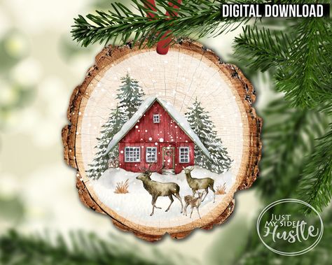 Christmas Ornaments Sublimation Designs, Christmas Woodslice Ornaments, Painted Wood Rounds Christmas Ornament, Xmas Paintings, Sublimation Ornaments, Sublimations Designs, Painted Christmas Gifts, Handpainted Christmas Ornaments, Ornament Sublimation